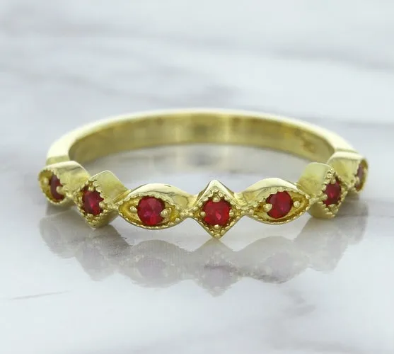 0.20ctw Ruby Alternating Marquise Ring in 14K Yellow Gold