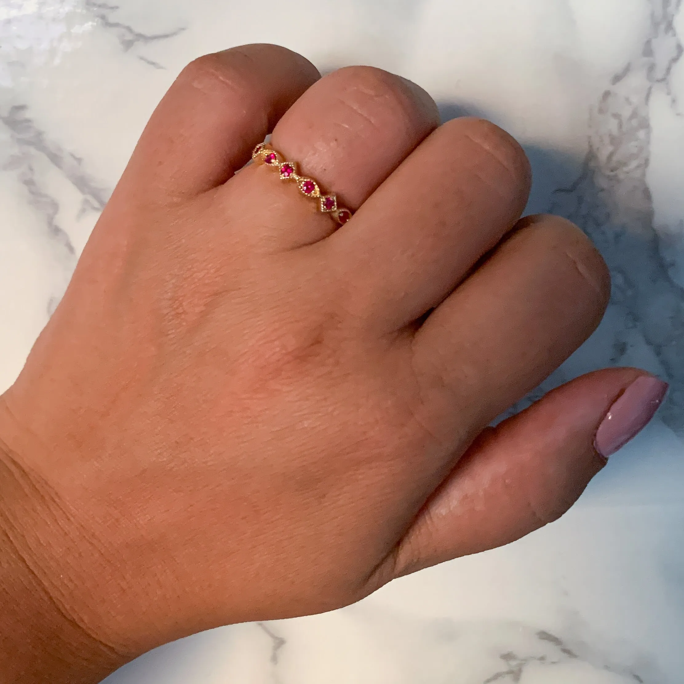 0.20ctw Ruby Alternating Marquise Ring in 14K Yellow Gold