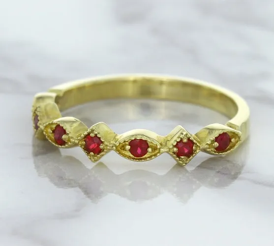 0.20ctw Ruby Alternating Marquise Ring in 14K Yellow Gold