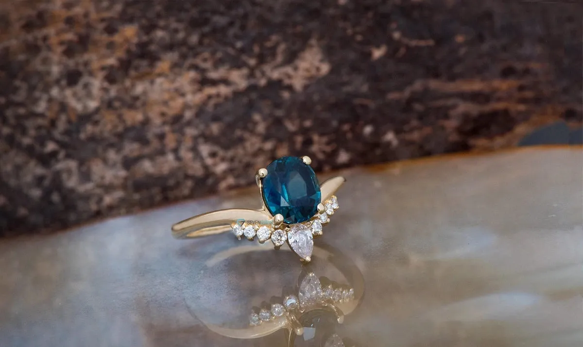 1 carat Blue Sapphire Engagement Ring- Teal sapphire engagement rings gold