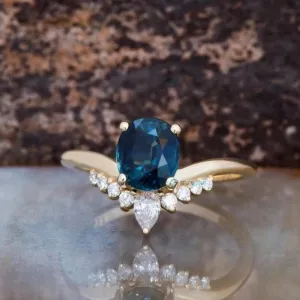1 carat Blue Sapphire Engagement Ring- Teal sapphire engagement rings gold