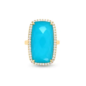 10.20 Carat Clear Quartz Over Turquoise Gemstone Ring in 18k Yellow Gold