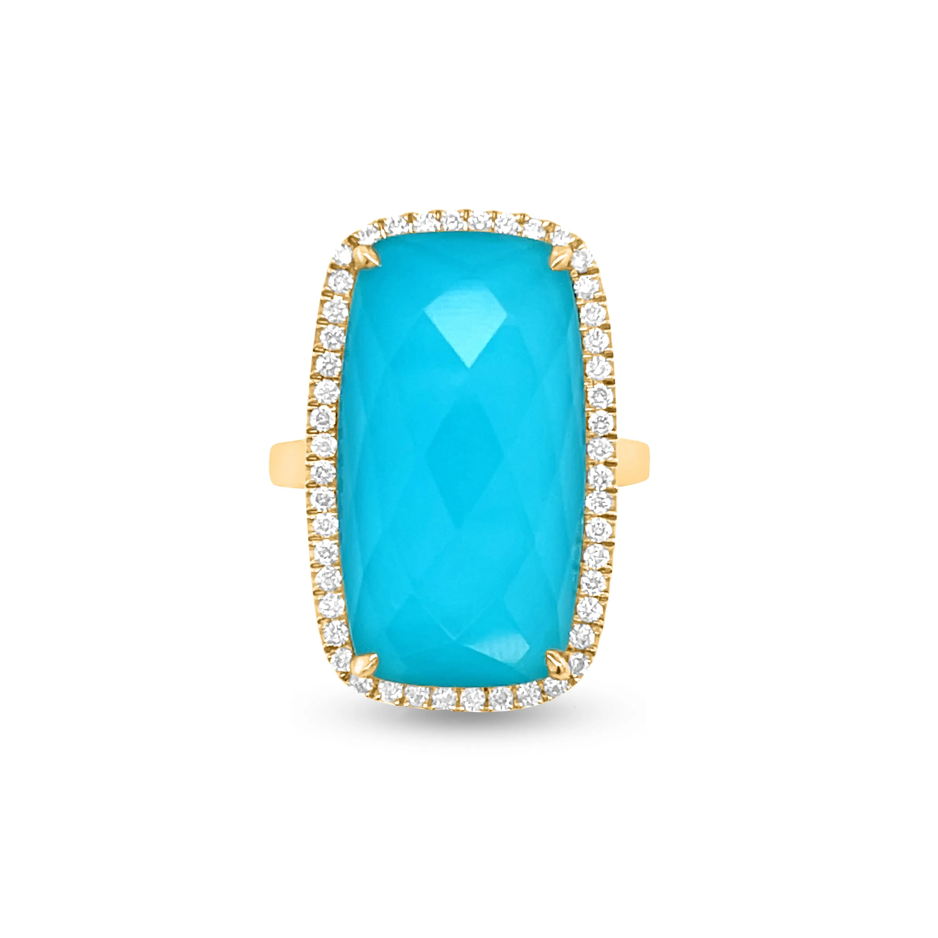 10.20 Carat Clear Quartz Over Turquoise Gemstone Ring in 18k Yellow Gold