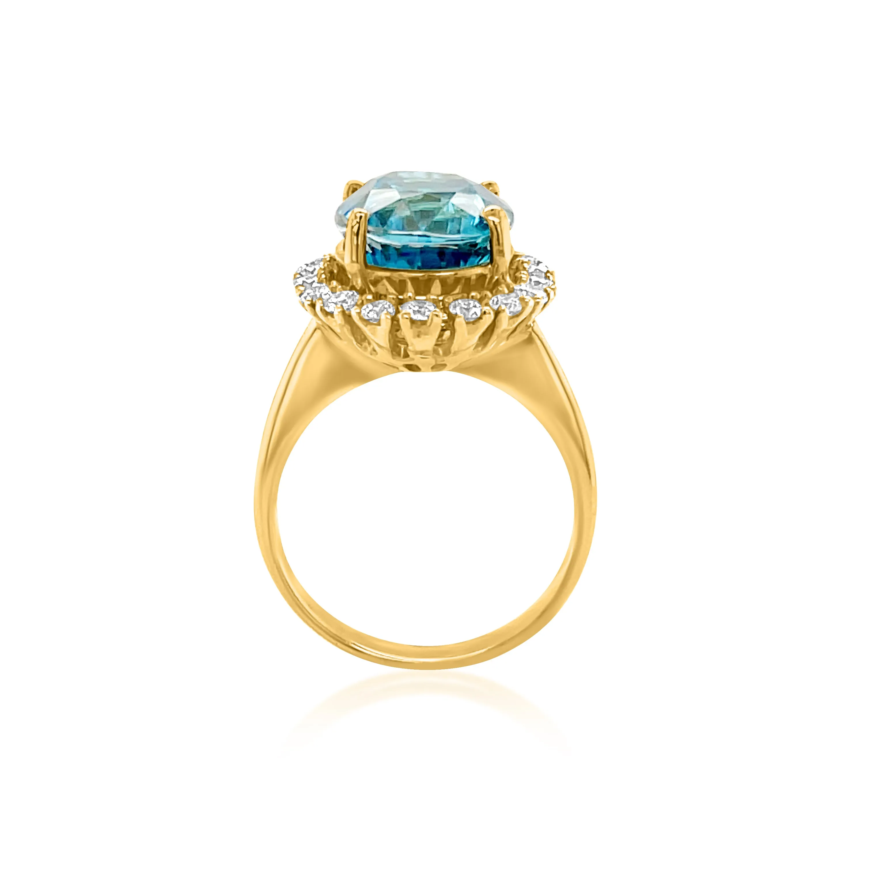 10.59 Carat Blue Zircon Gemstone Ring in 14k Yellow Gold