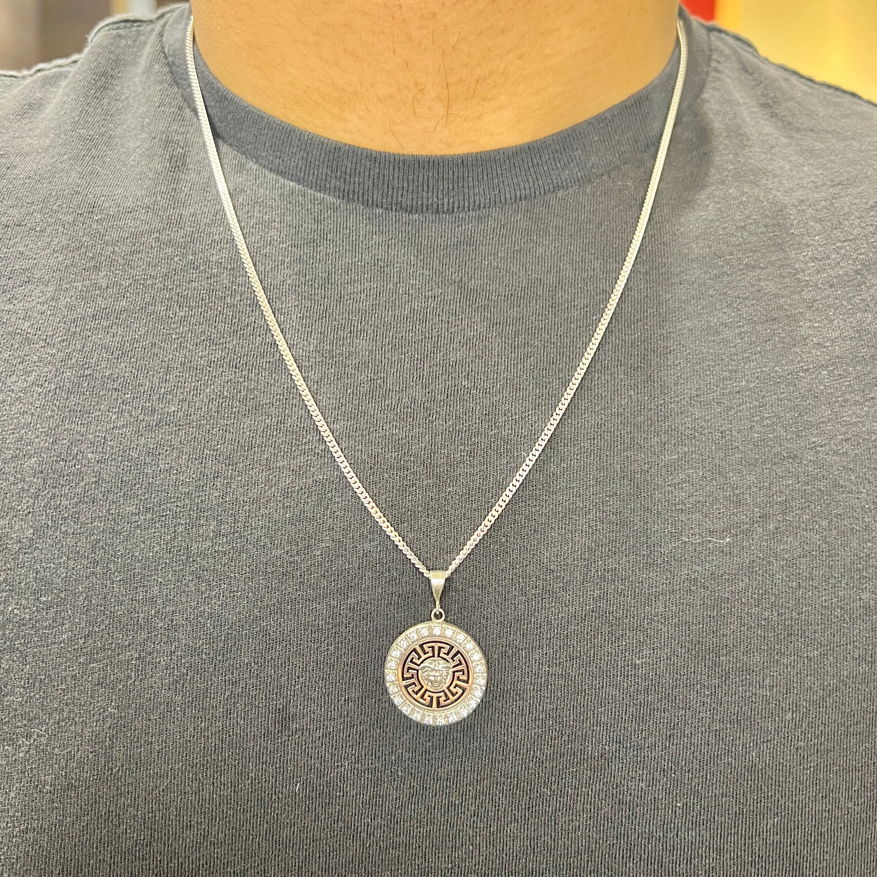 10K Yellow and White Gold Designer Style CZ Pendant