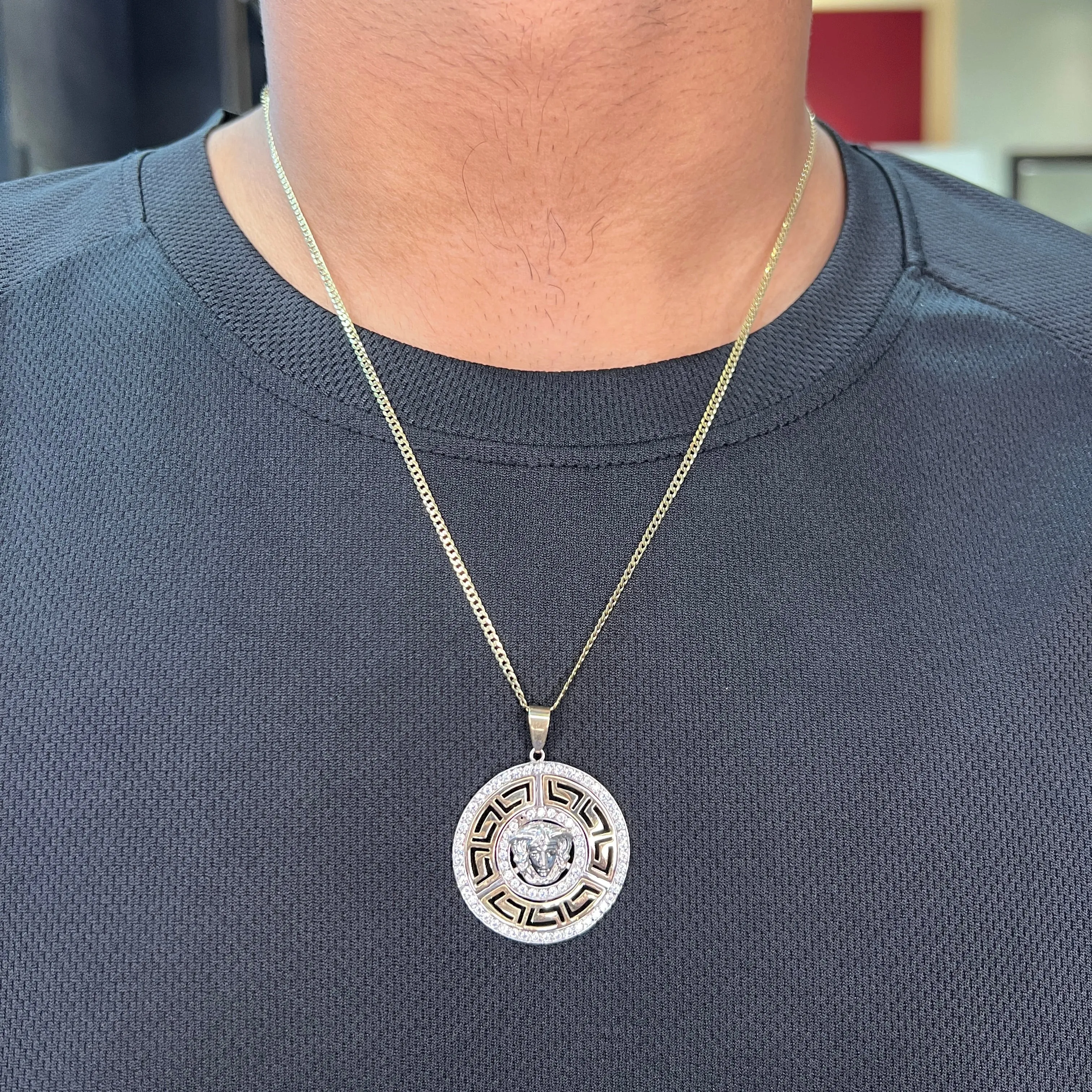 10K Yellow and White Gold Designer Style CZ Pendant