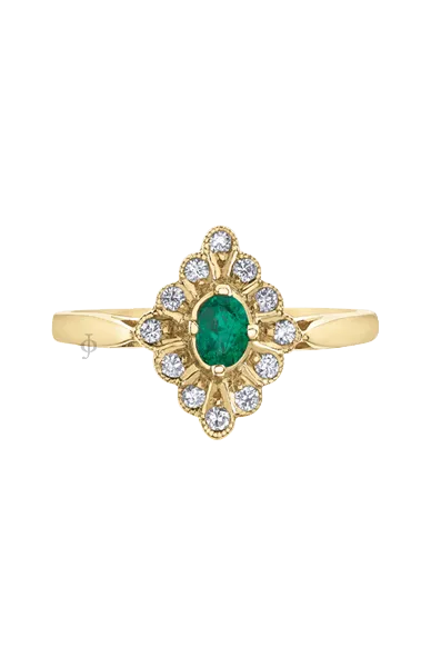 10K Yellow Gold Emerald and Diamond Fancy Ring