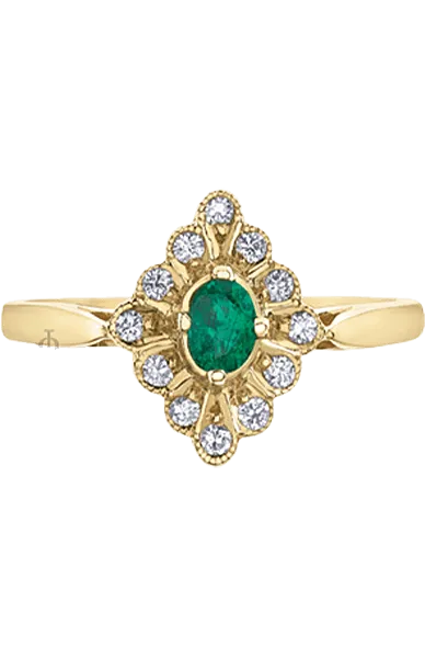 10K Yellow Gold Emerald and Diamond Fancy Ring