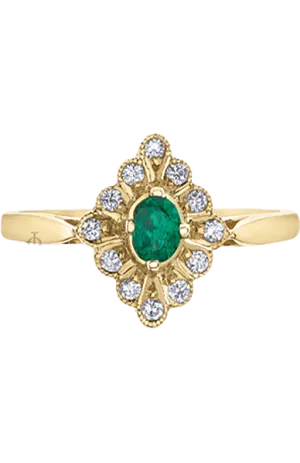 10K Yellow Gold Emerald and Diamond Fancy Ring