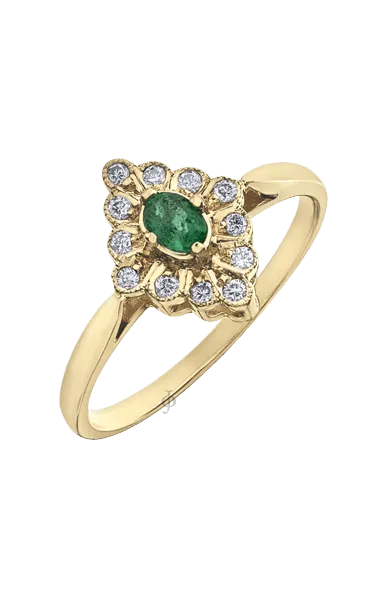 10K Yellow Gold Emerald and Diamond Fancy Ring