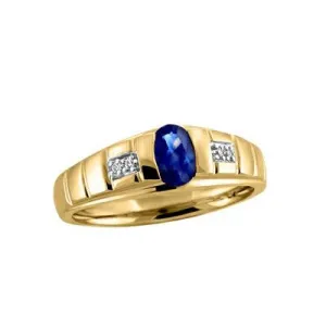 10K Yellow Gold Sapphire and Diamond (0.04ct) Men's Ring