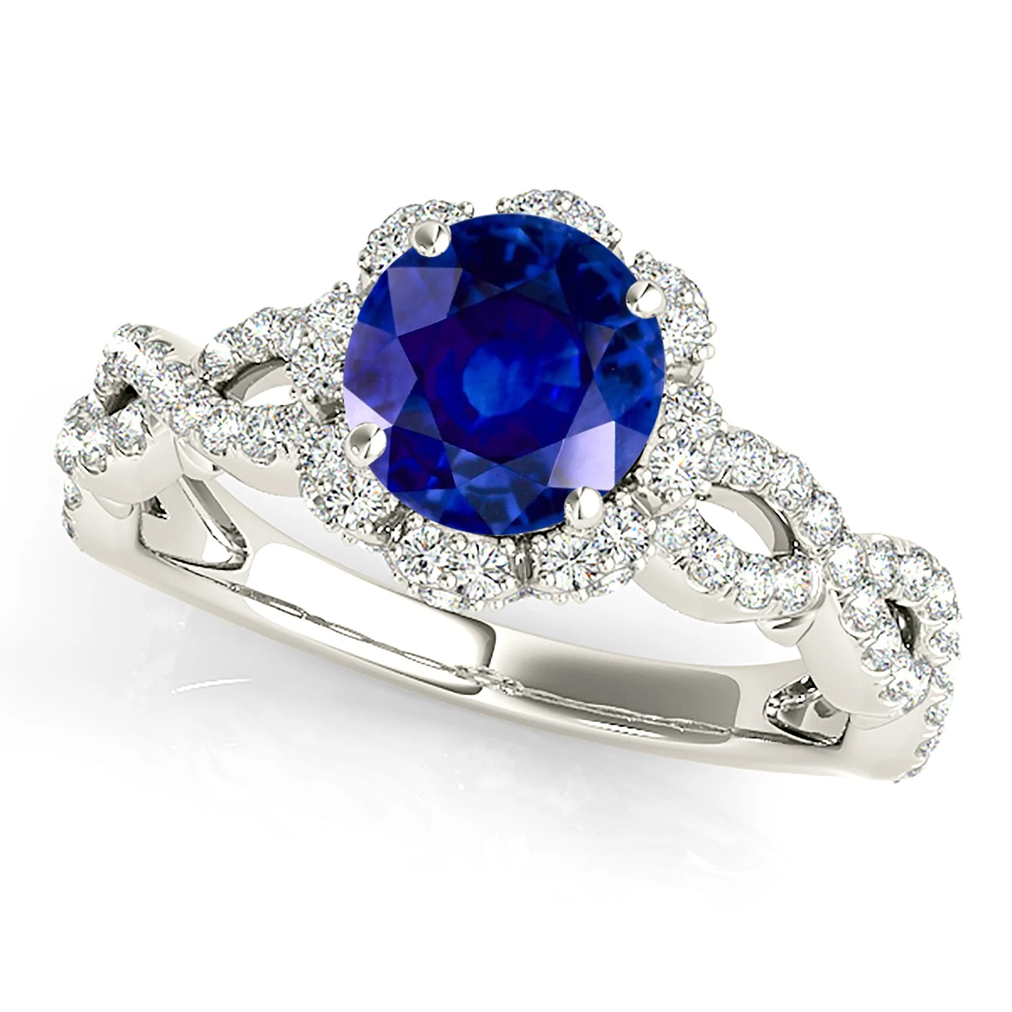 1.35 ct. Genuine Blue Sapphire Ring Floral Halo Style