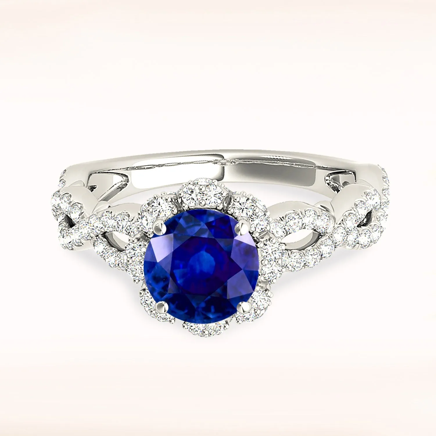 1.35 ct. Genuine Blue Sapphire Ring Floral Halo Style