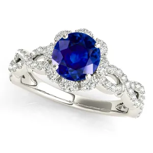 1.35 ct. Genuine Blue Sapphire Ring Floral Halo Style