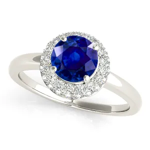 1.35 ct. Genuine Blue Sapphire Solitaire Halo Ring
