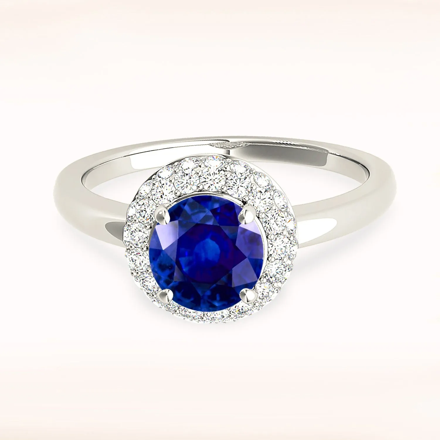 1.35 ct. Genuine Blue Sapphire Solitaire Halo Ring