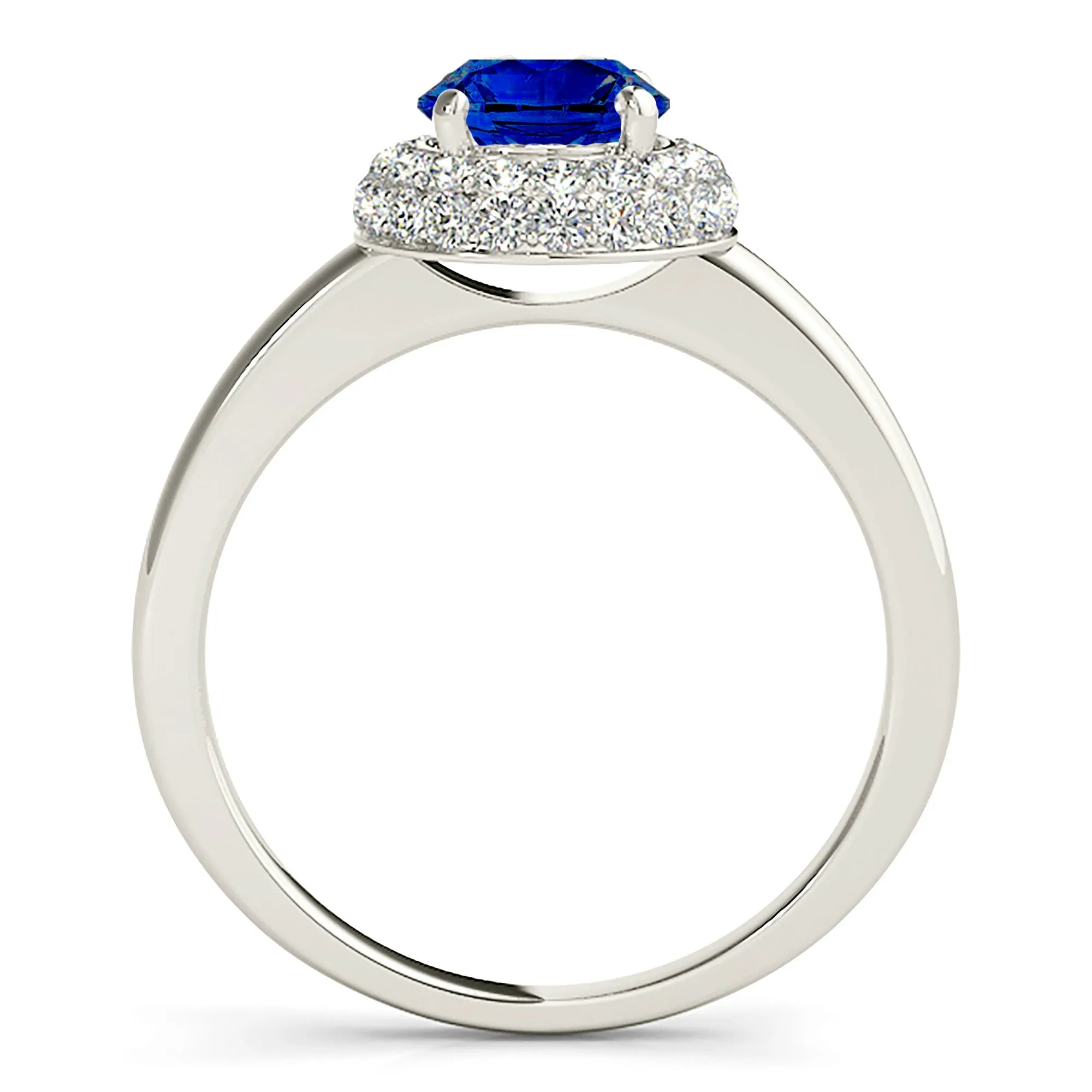 1.35 ct. Genuine Blue Sapphire Solitaire Halo Ring