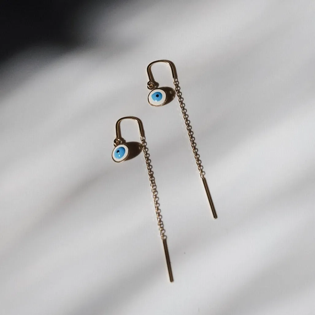 14 Karat Yellow Gold Evil Eye Earring Threaders
