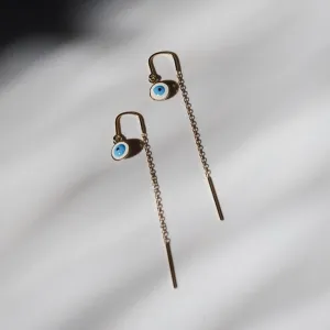 14 Karat Yellow Gold Evil Eye Earring Threaders