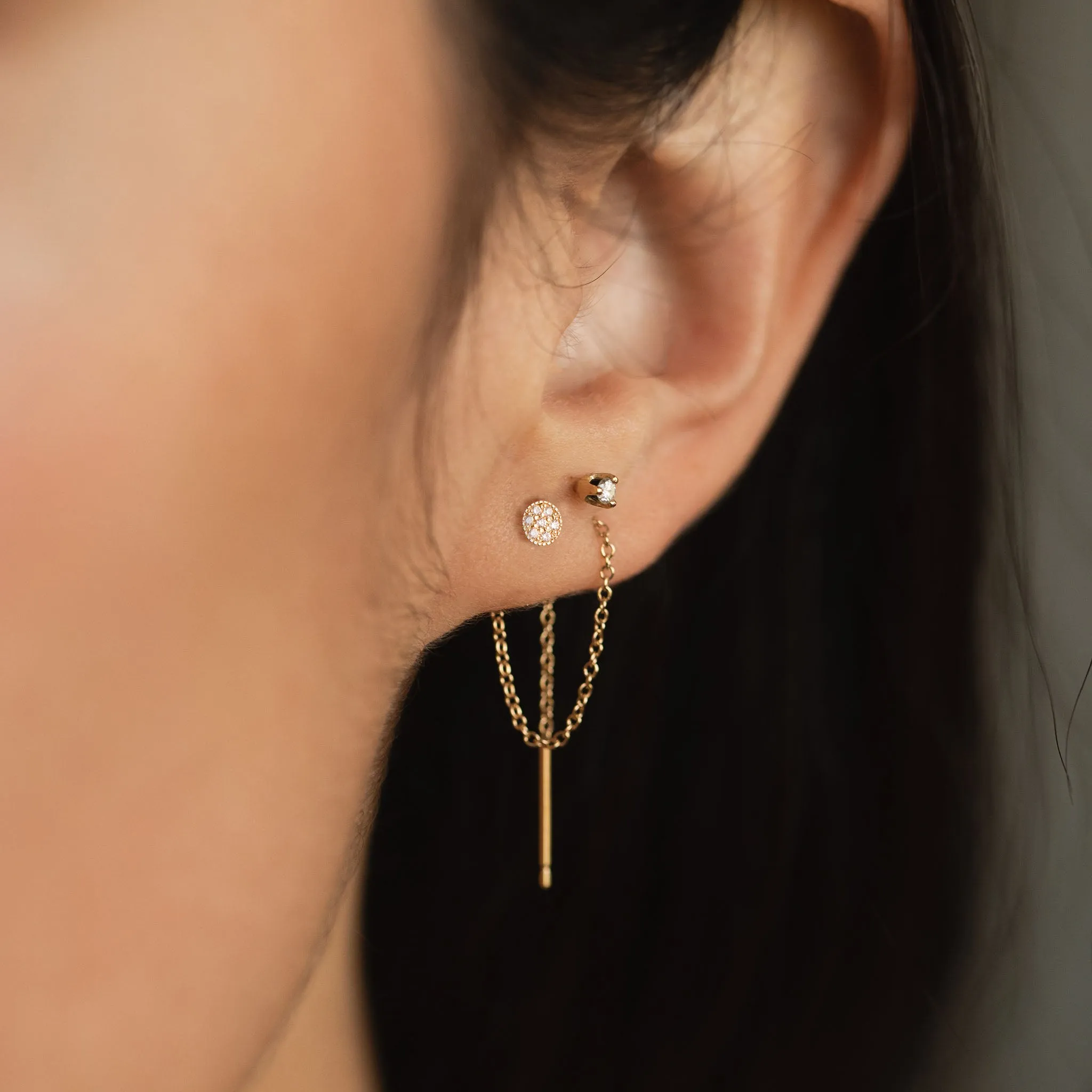 14k Itty Bitty Pavé Diamond Disc Threader Earrings