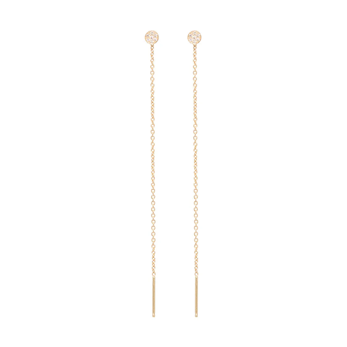 14k Itty Bitty Pavé Diamond Disc Threader Earrings