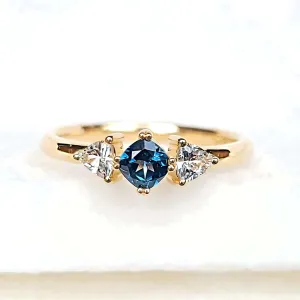 14K Montana Sapphire Ring with White Sapphires