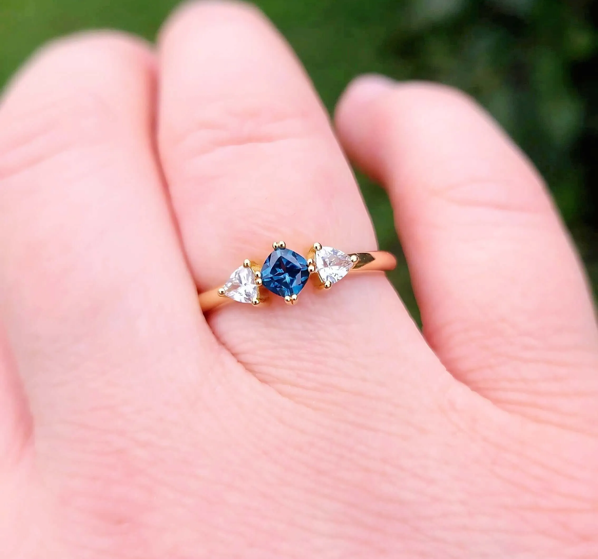 14K Montana Sapphire Ring with White Sapphires