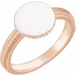 14K Rose .07 CTW Diamond 10 mm Round Signet Ring