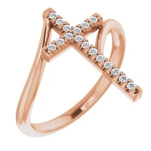 14K Rose 1/8 CTW Diamond Cross Ring