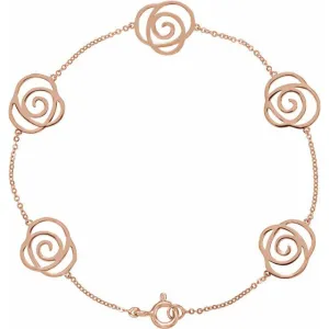14K Rose Gold Floral Station 7" Bracelet