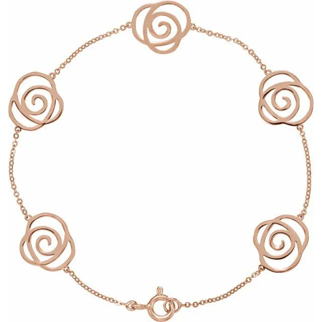 14K Rose Gold Floral Station 7" Bracelet