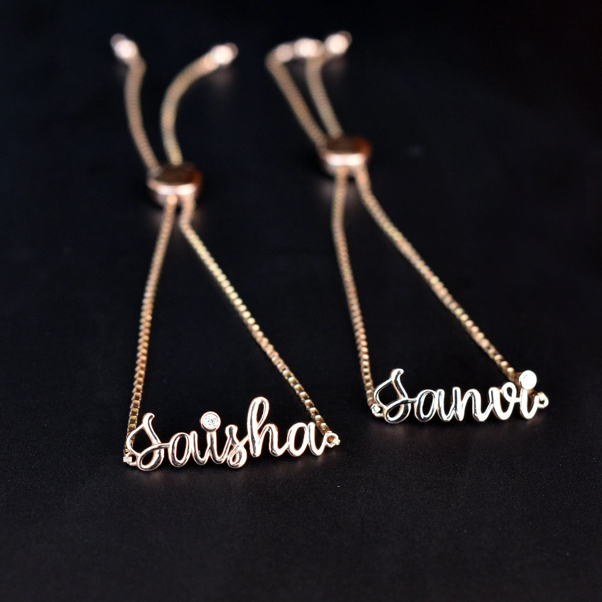14K Solid Gold Personalized Name Slider Bracelet