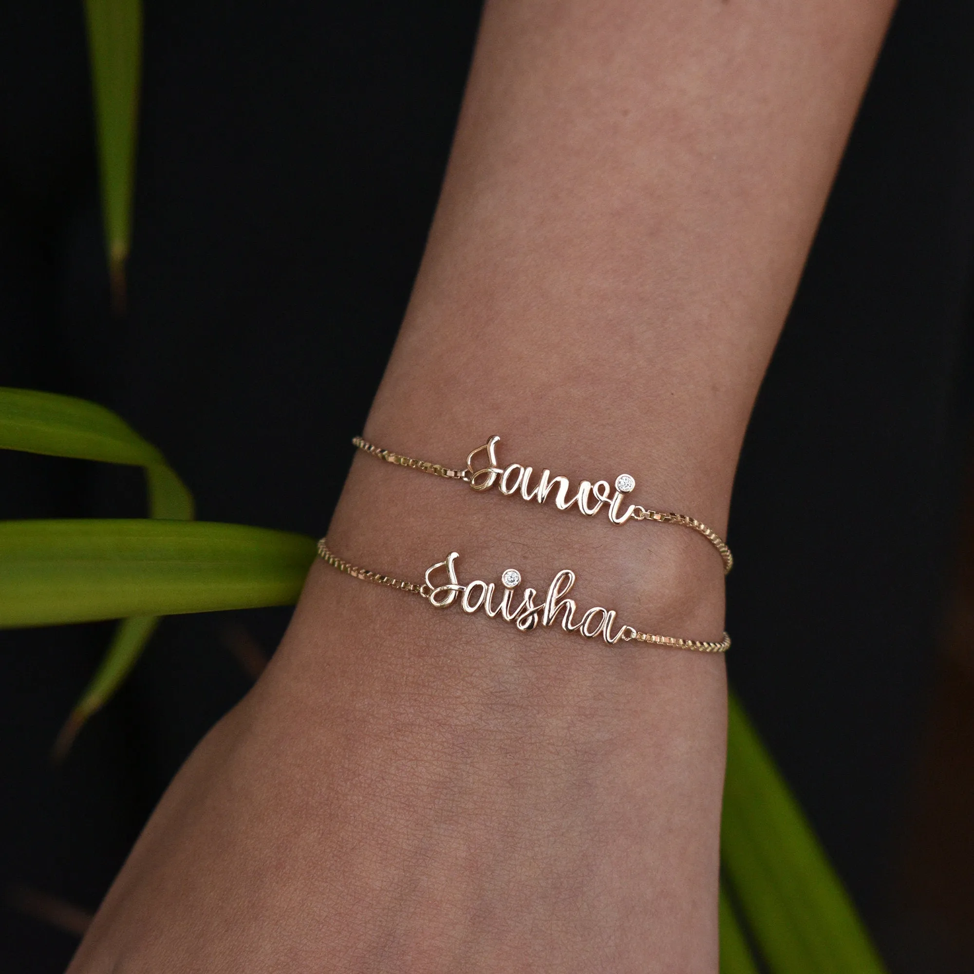 14K Solid Gold Personalized Name Slider Bracelet