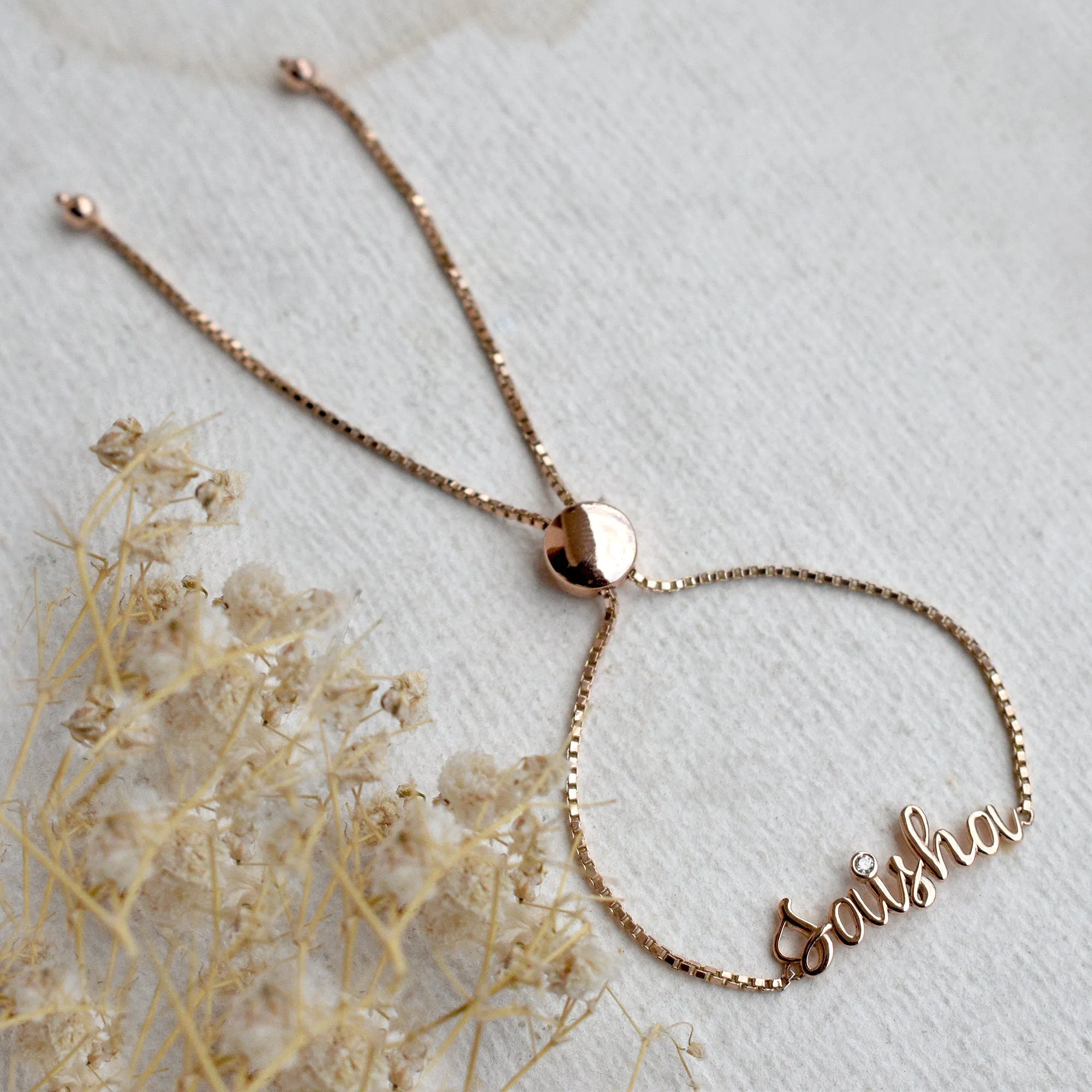 14K Solid Gold Personalized Name Slider Bracelet