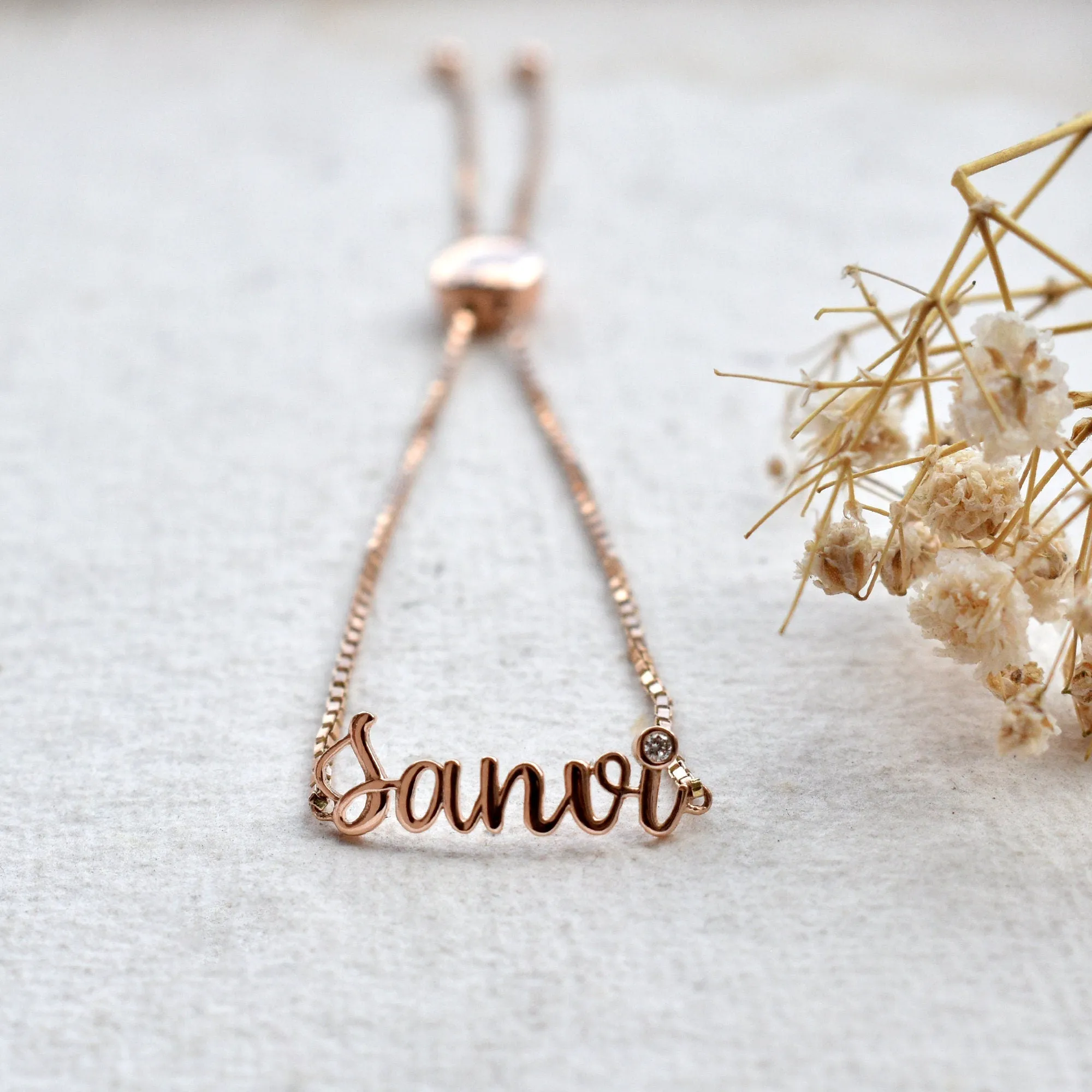 14K Solid Gold Personalized Name Slider Bracelet