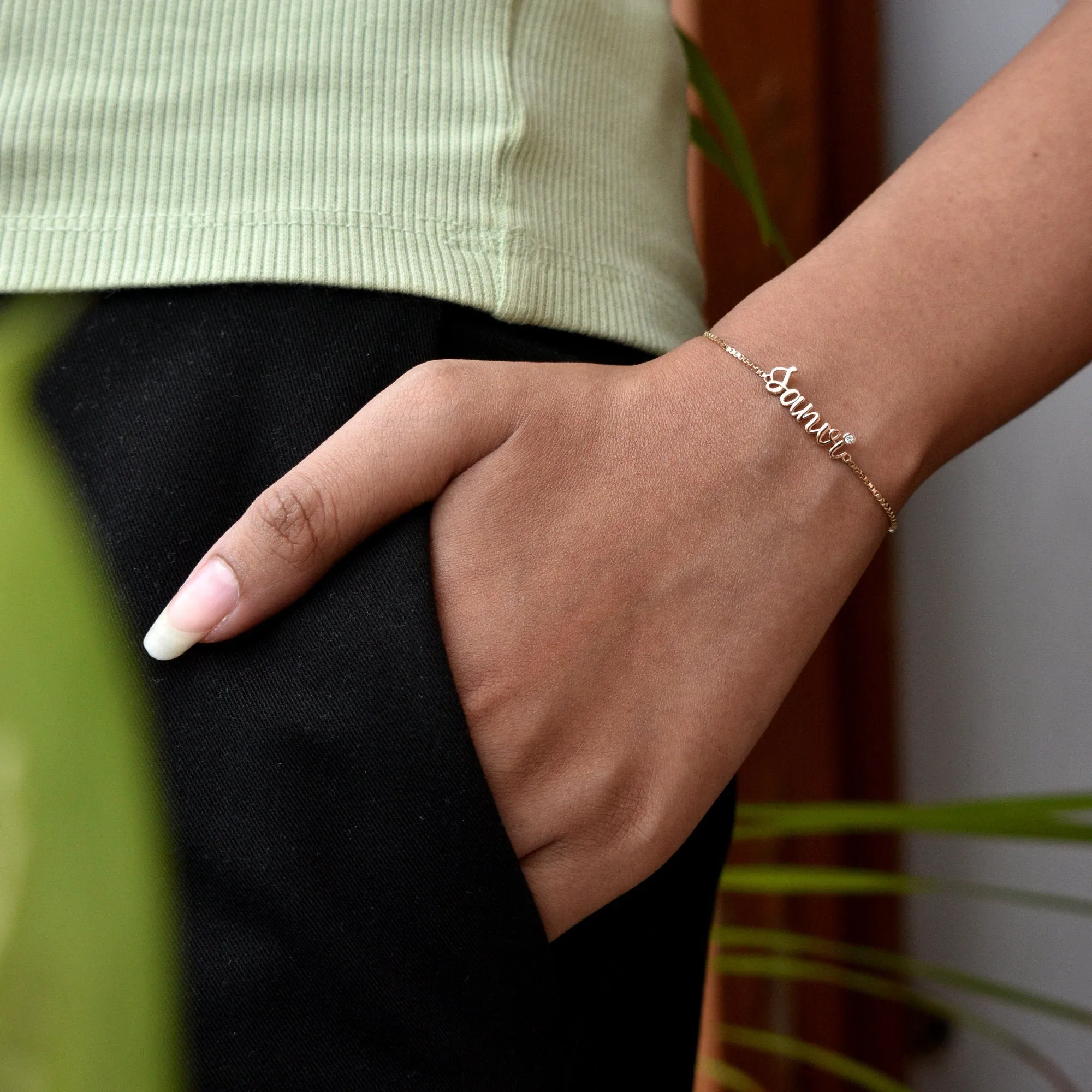 14K Solid Gold Personalized Name Slider Bracelet