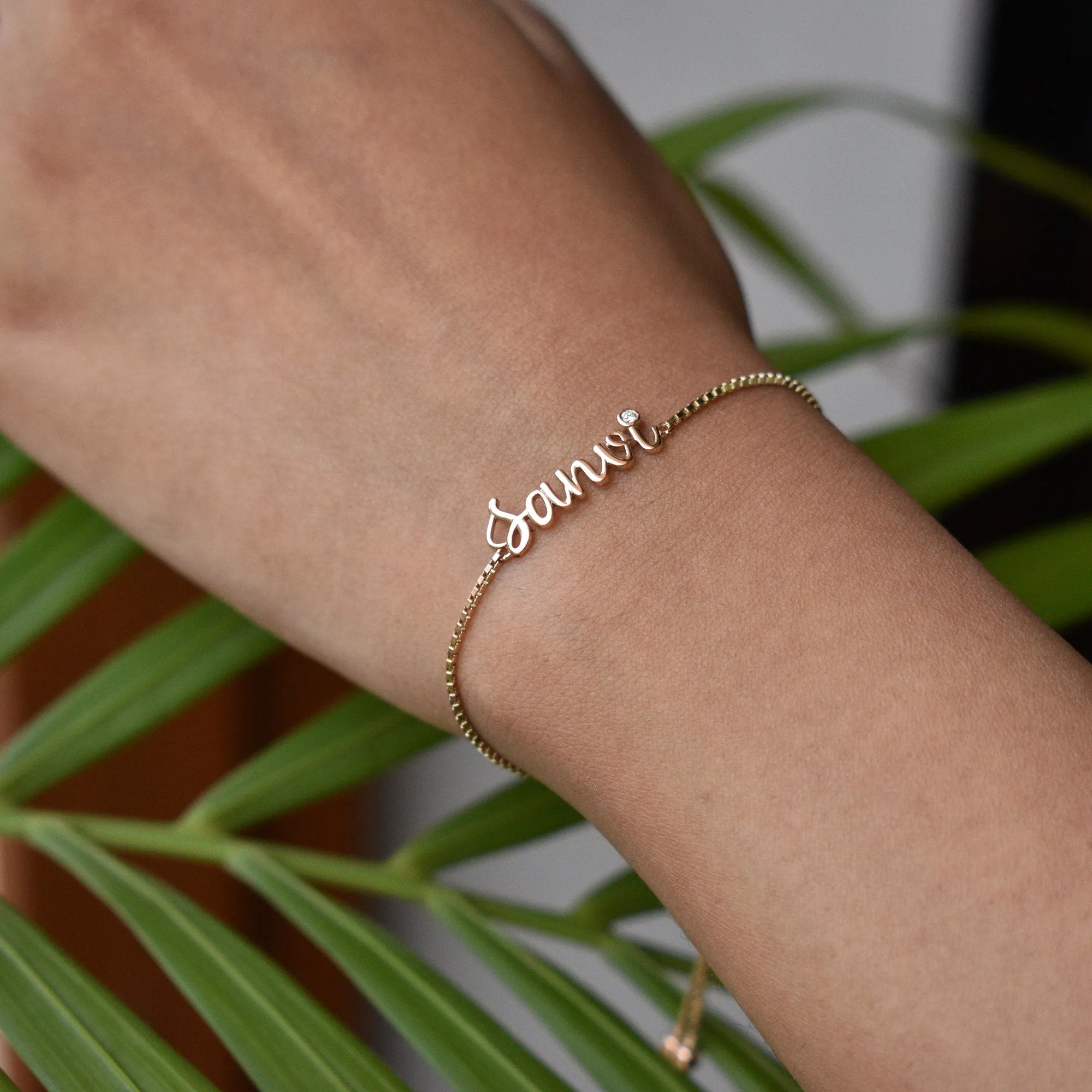 14K Solid Gold Personalized Name Slider Bracelet