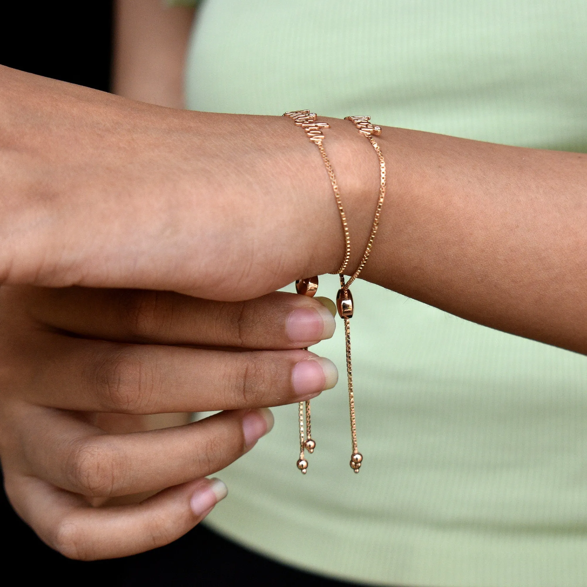 14K Solid Gold Personalized Name Slider Bracelet