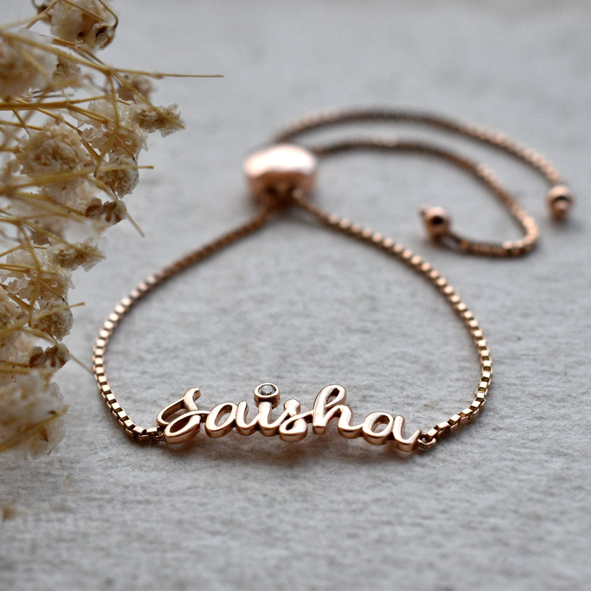 14K Solid Gold Personalized Name Slider Bracelet