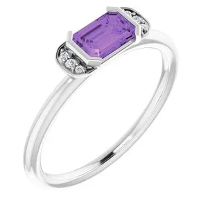 14K White Amethyst & .02 CTW Diamond Stackable Ring