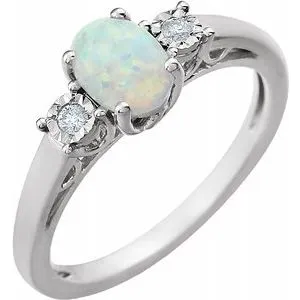 14K White Created Opal & .04 CTW Diamond Ring