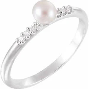 14K White Freshwater Cultured Pearl & .05 CTW Diamond Ring