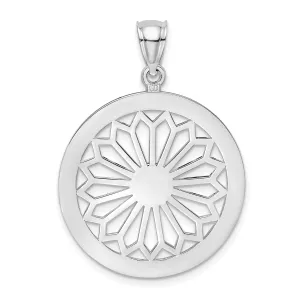 14K White Gold Polished Finish Retro Diasy In Round Frame Design Pendant
