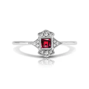 14K White Gold Ruby & Diamond Fashion Ring