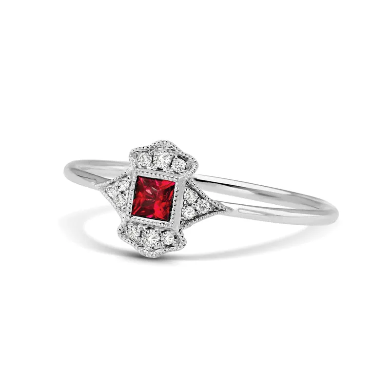 14K White Gold Ruby & Diamond Fashion Ring