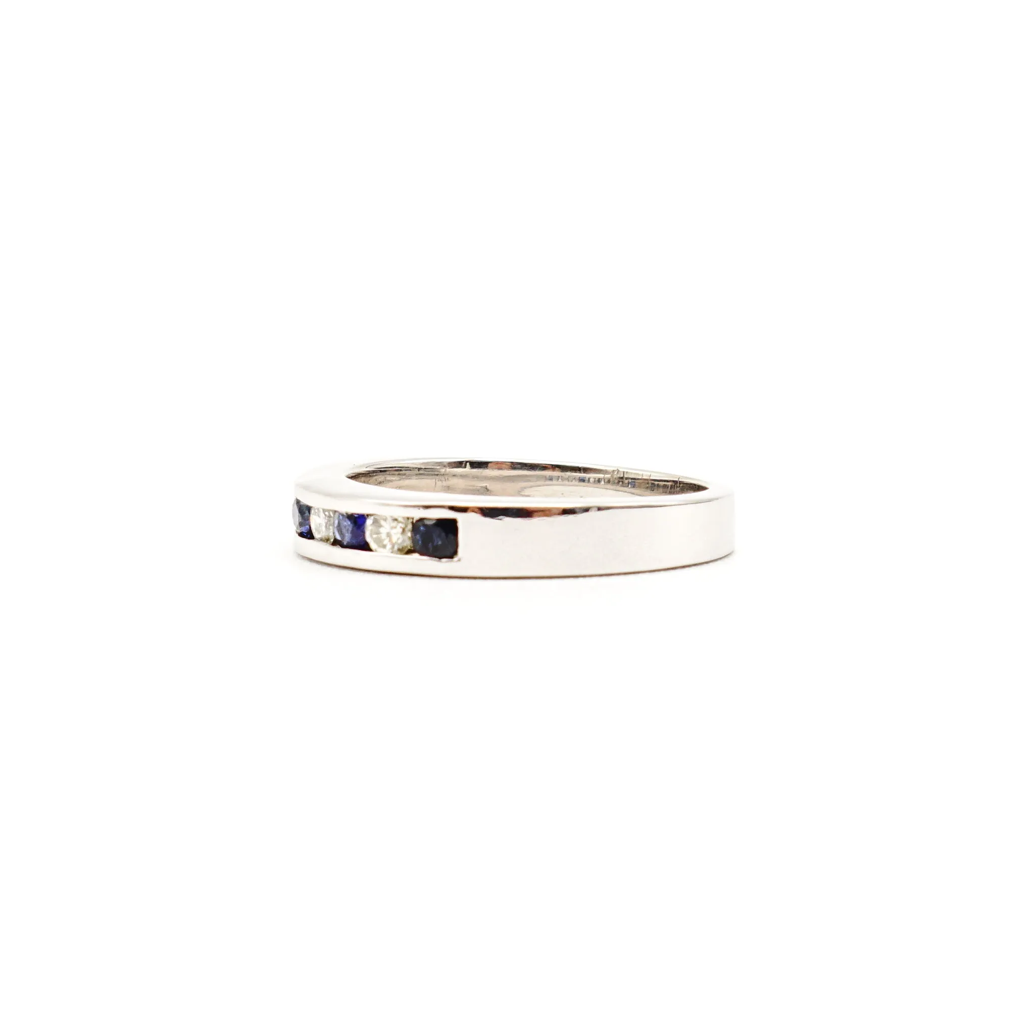 14k White Gold Sapphire And Diamond Band Channel Set
