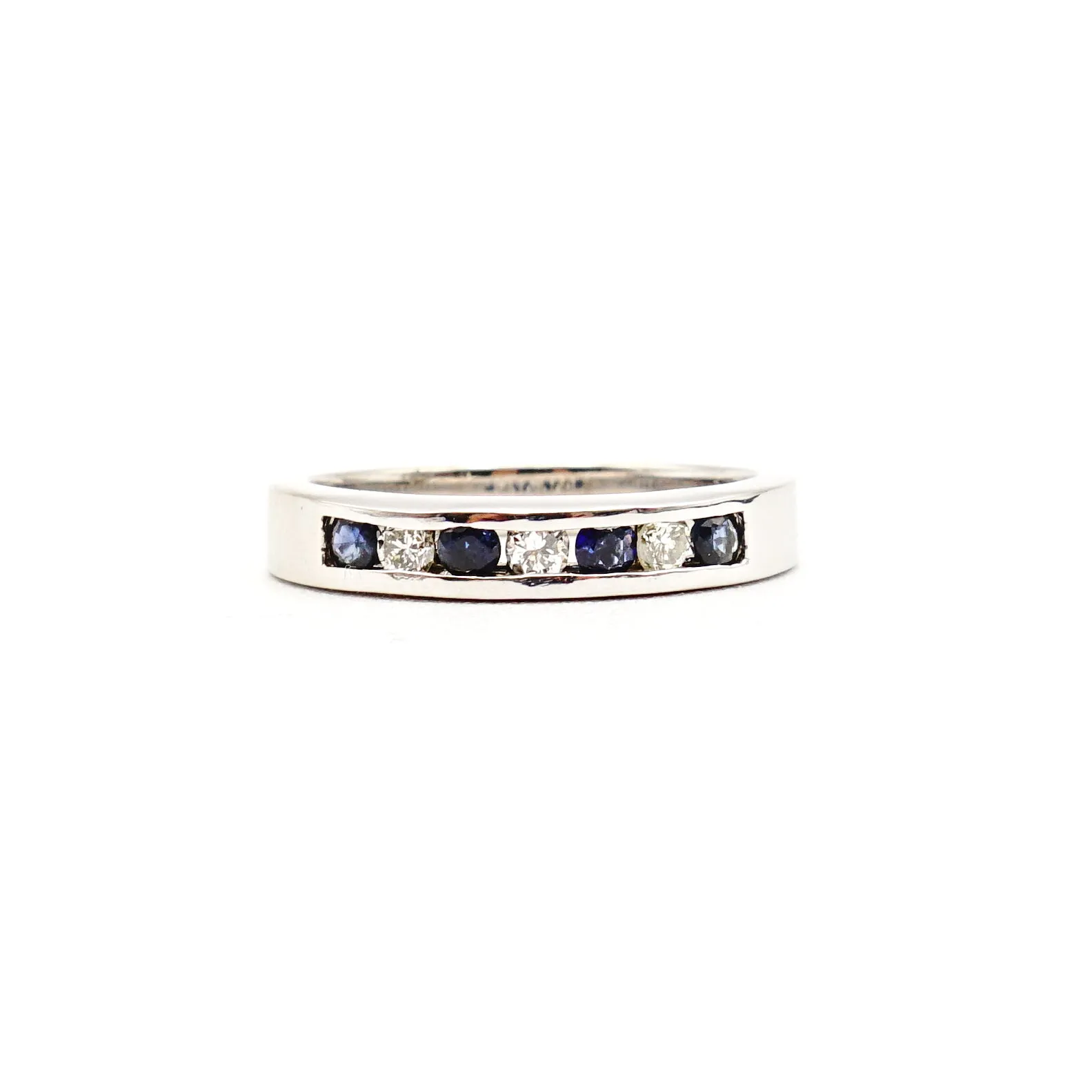 14k White Gold Sapphire And Diamond Band Channel Set