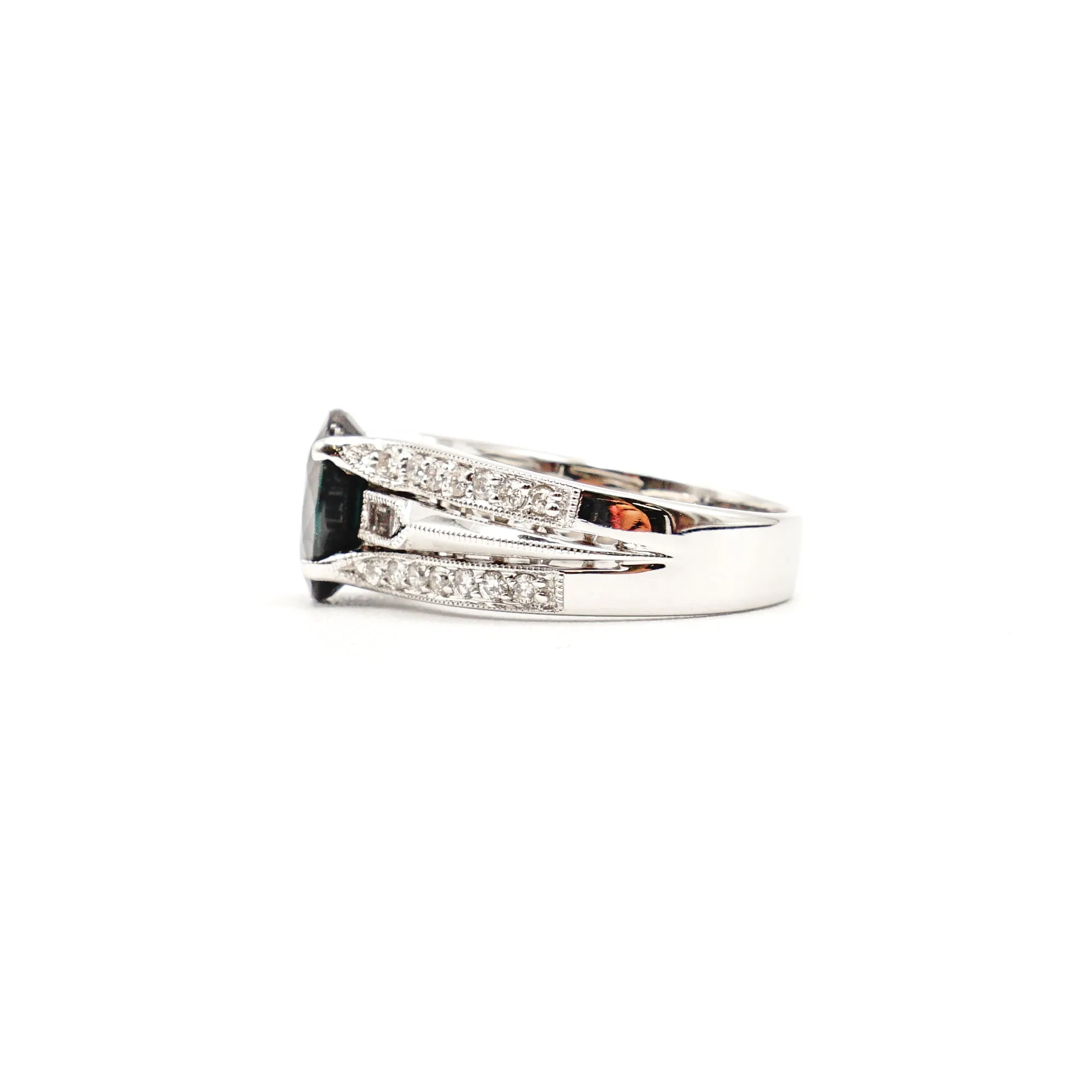 14K White Gold Sapphire And Diamonds Pave Wide Ring