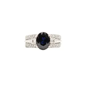 14K White Gold Sapphire And Diamonds Pave Wide Ring