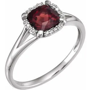 14K White Mozambique Garnet & .05 CTW Diamond Ring